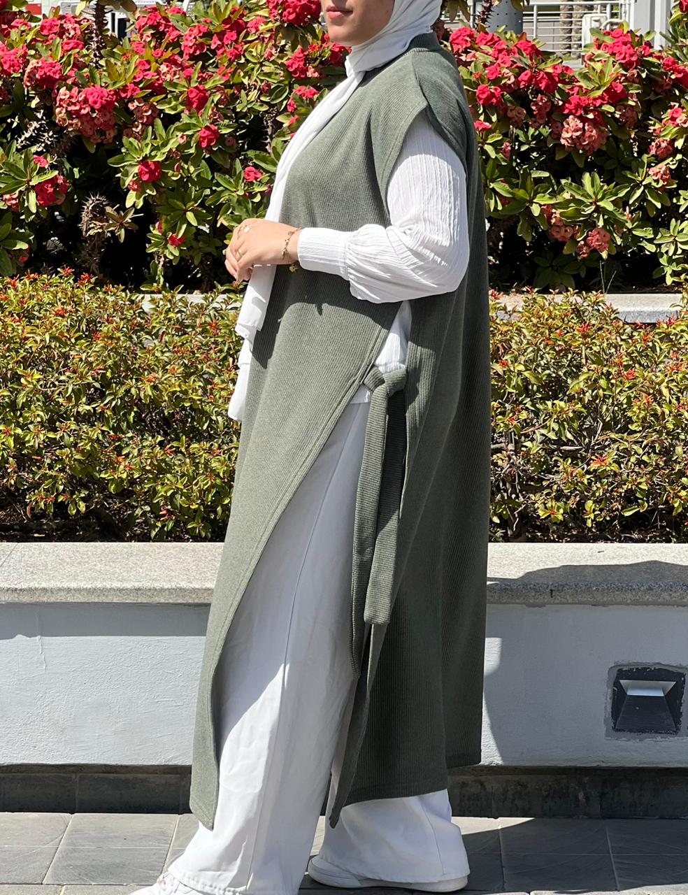 Olive Green Long Vest