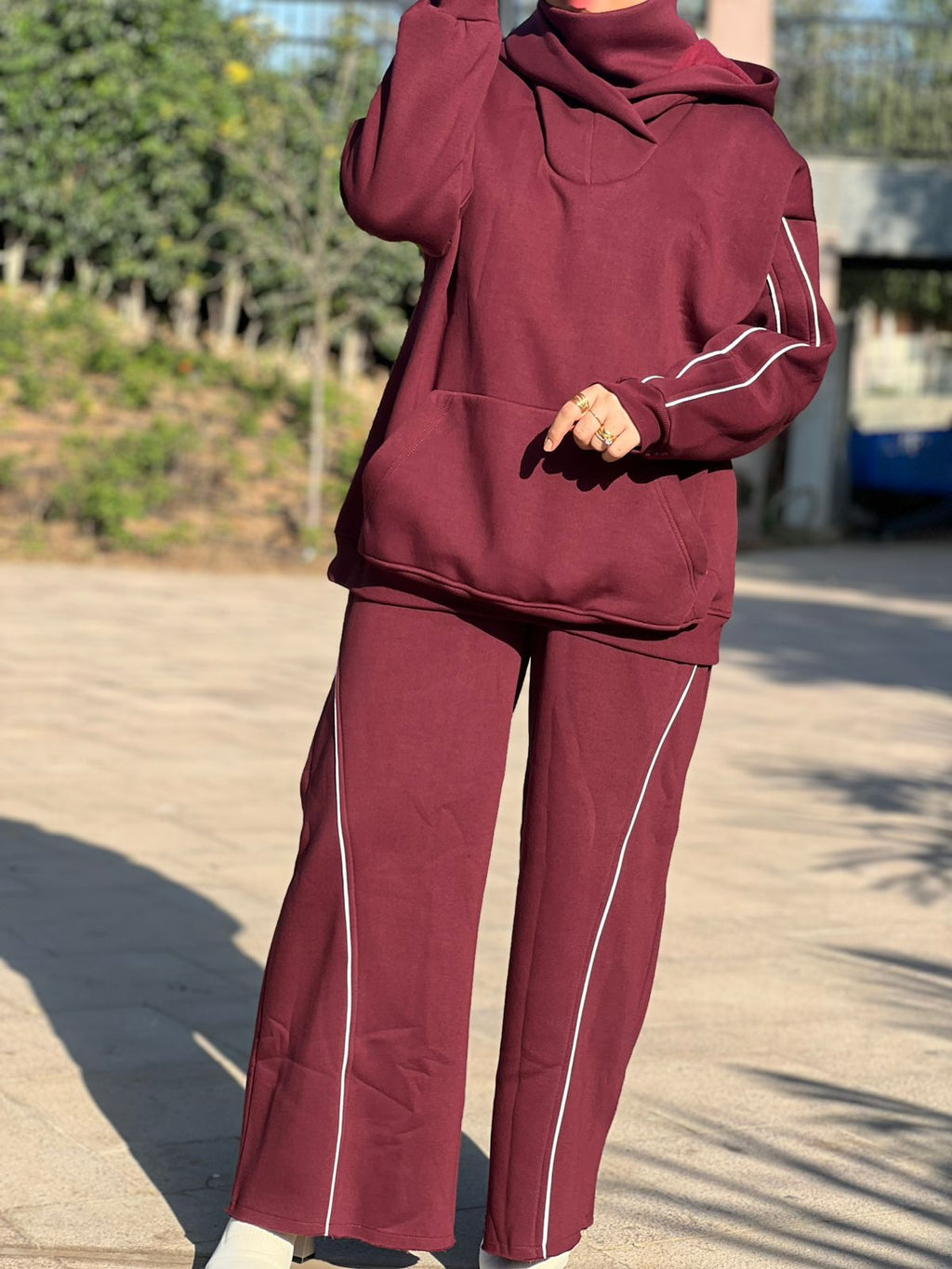 Burgundy Oversized Hoodie Set